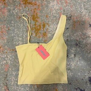 SOLD Edikted Reece Asymmetric Strap Crop Top Yellow